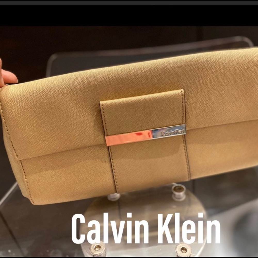 Calvin Klein gold saffiano leather clutch